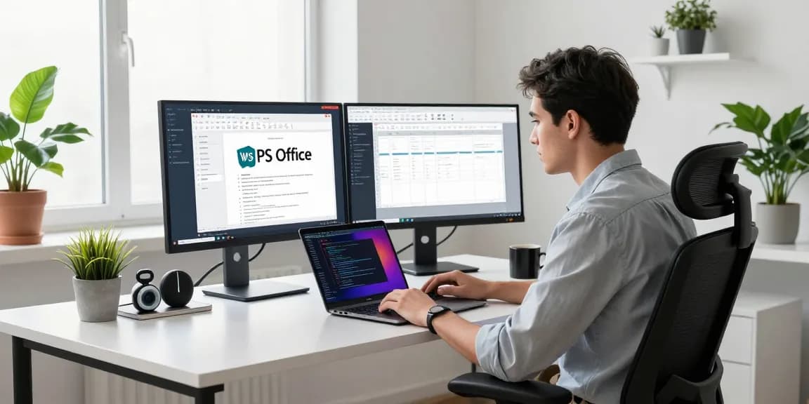 Developer using WPS Official Website tools in a modern workspace.