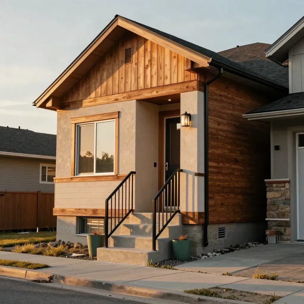 Golden-hour Calgary rental with a newly finished secondary suite entrance.